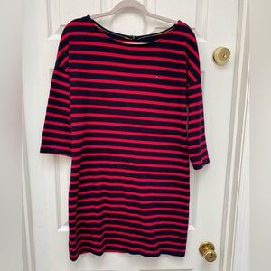 Tommy Hilfiger 3/4 Sleeve Dress - Red & Navy Stripes w Green Back Zipper - S